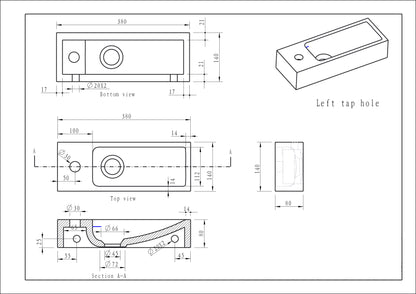 Wiesbaden Hardstenen smal fonteintje links 38x14x8