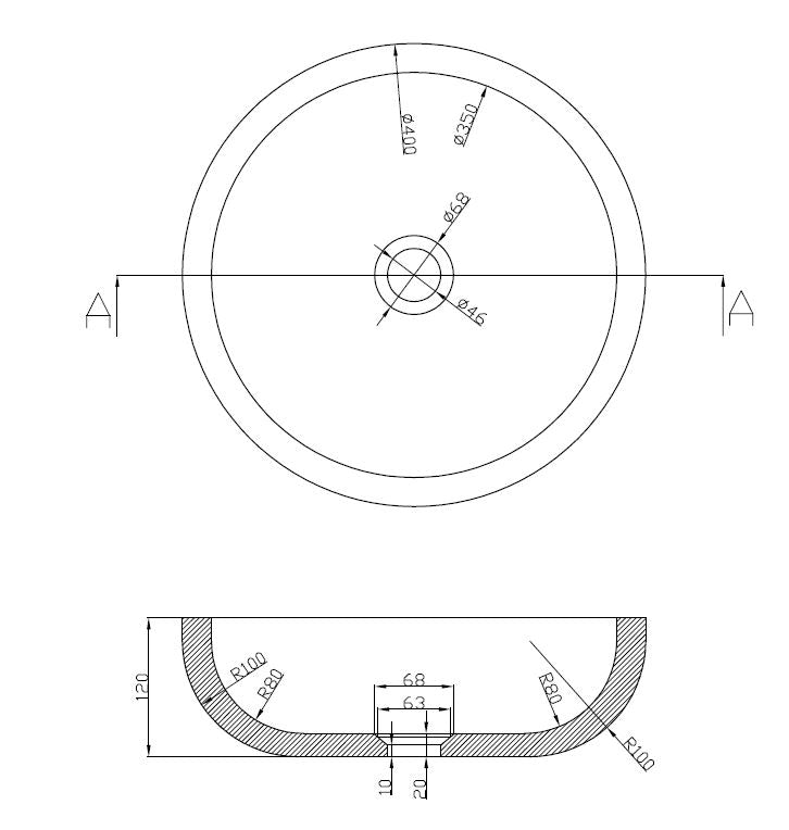 Wiesbaden Hardstenen opzetwastafel rond 40x12