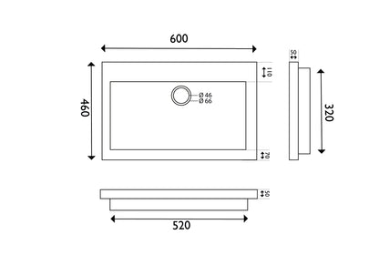 Wiesbaden hardstenen meubelwast. 60x46x5 zonder kr.gat