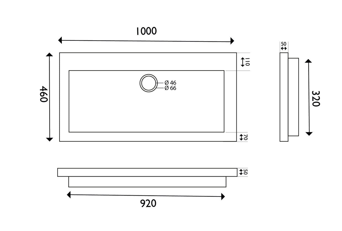 B-stone wastafel 100 x 46 cm zonder kraangat 8719323033160