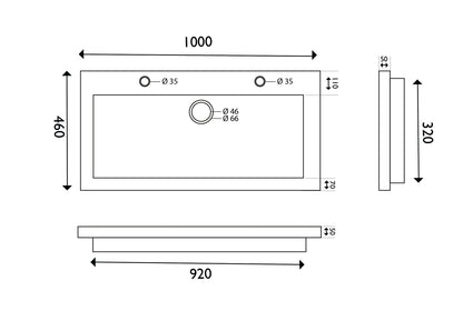 Wiesbaden hardstenen meubelwast. 100x46x5 met 2 kr.gaten