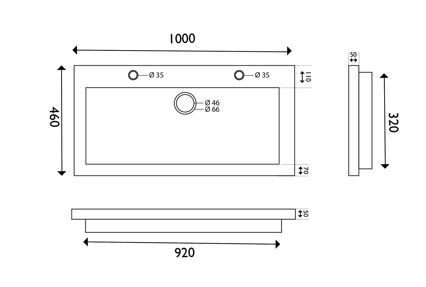 B-stone wastafel 100 x 46 cm met 2 kraangaten 8719323033184