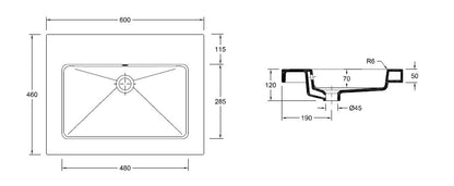 Wiesbaden keramische meubelwastafel 60x46 zonder kr.gat