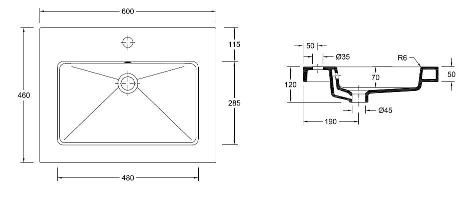 Wiesbaden keramische meubelwastafel 60x46 1 kr.gat