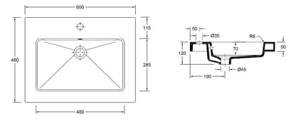 Wiesbaden keramische meubelwastafel 60x46 1 kr.gat