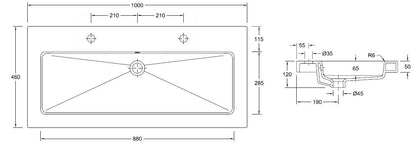 Wiesbaden keramische meubelwastafel 100x46 2 kr.gaten