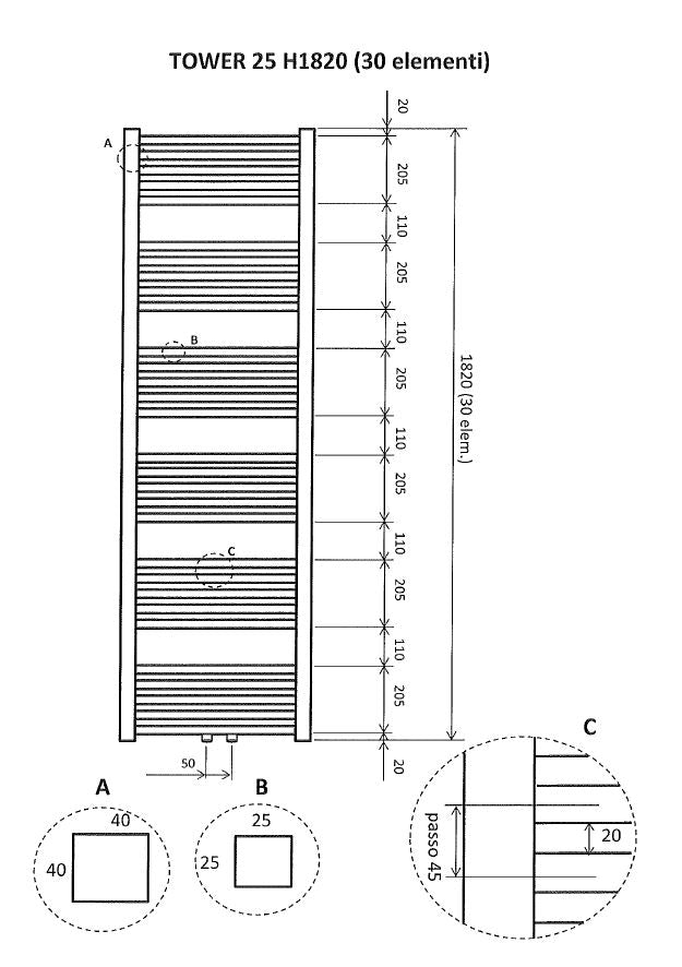 Wiesbaden Tower sierradiator 182x60 cm wit