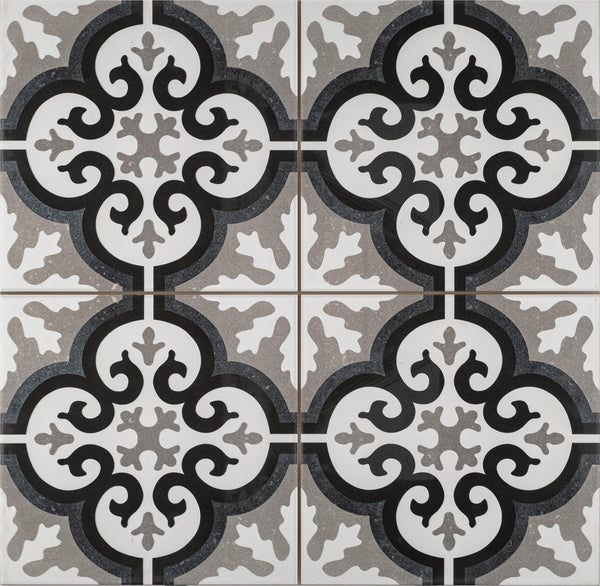 Vloertegel Cemento Decor Manisa Black 45x45