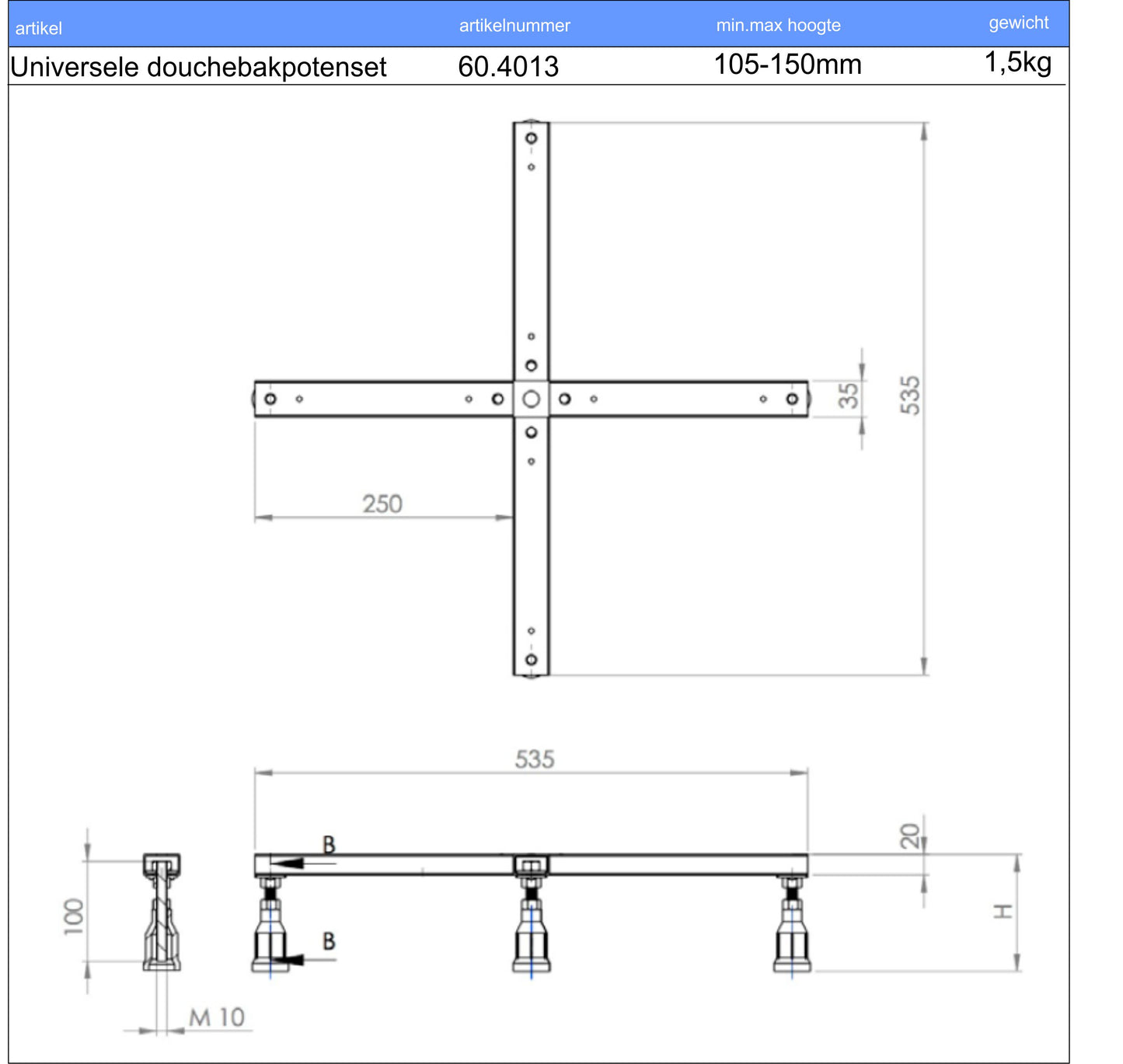 5-delige douchebak potenset 9002850111180