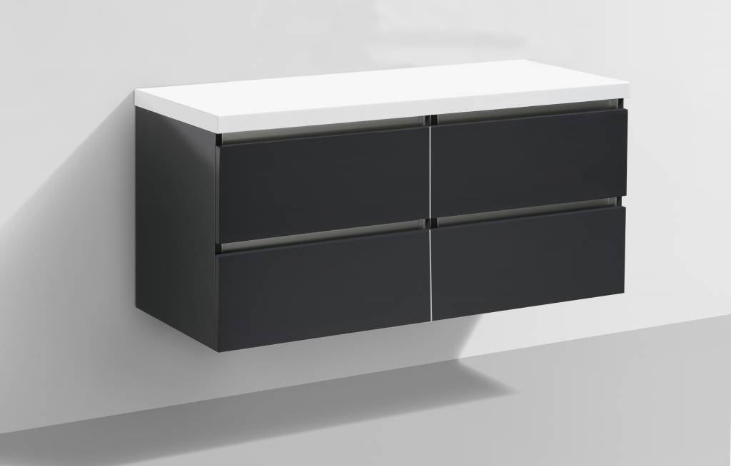 Badmeubel Trend met Flat kunstmarmer top 120 Hoogglans Antraciet met 4 lades