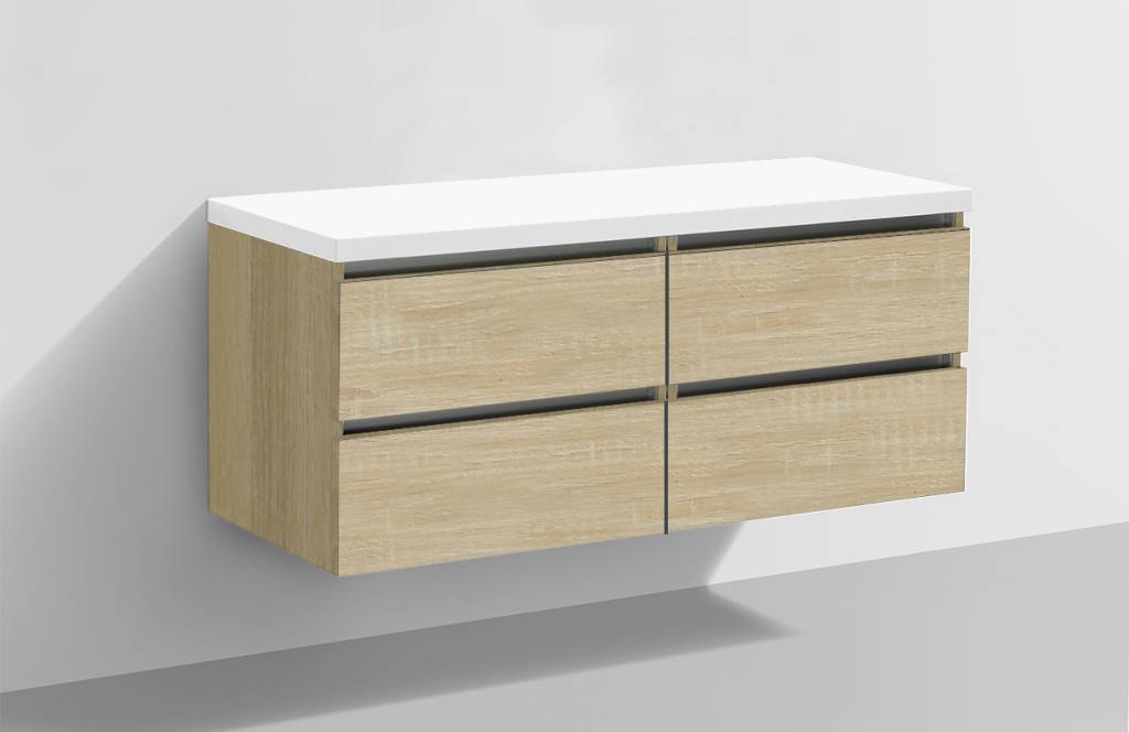 Badmeubel Trend met Flat kunstmarmer top 120 Light Wood met 4 lades