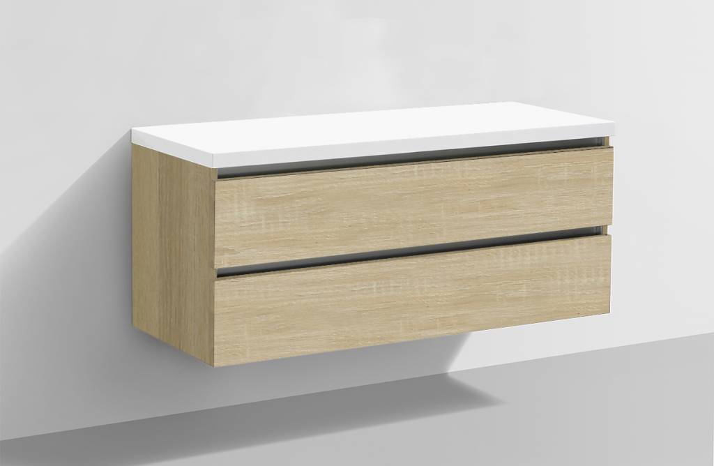 Badmeubel Trend met Flat kunstmarmer top 120 Light Wood