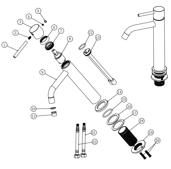 Style XL hoge wastafelmengkraan geborsteld messing