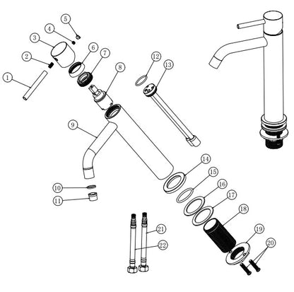 Style XL hoge wastafelmengkraan geborsteld messing