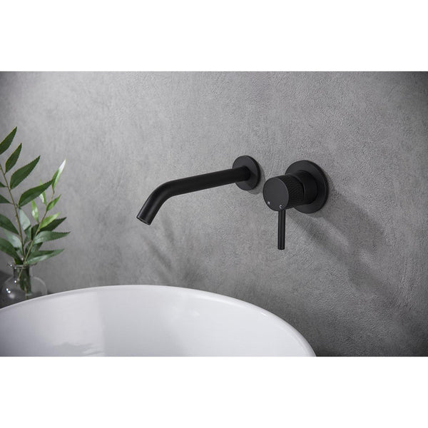 Ribbd inbouw-wastafelmengkraan eenhendel compleet mat zwart