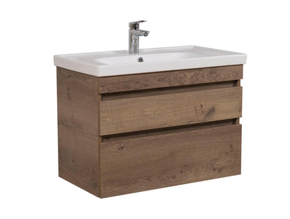 Badkamermeubel Finn 80x59x45cm Donker Eiken met keramische wastafel