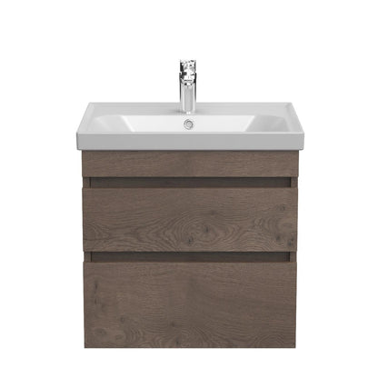 Badkamermeubel Finn 60x59x45cm Donker Eiken met keramische wastafel