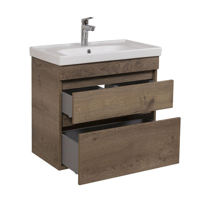 Badkamermeubel Finn 60x59x45cm Donker Eiken met keramische wastafel