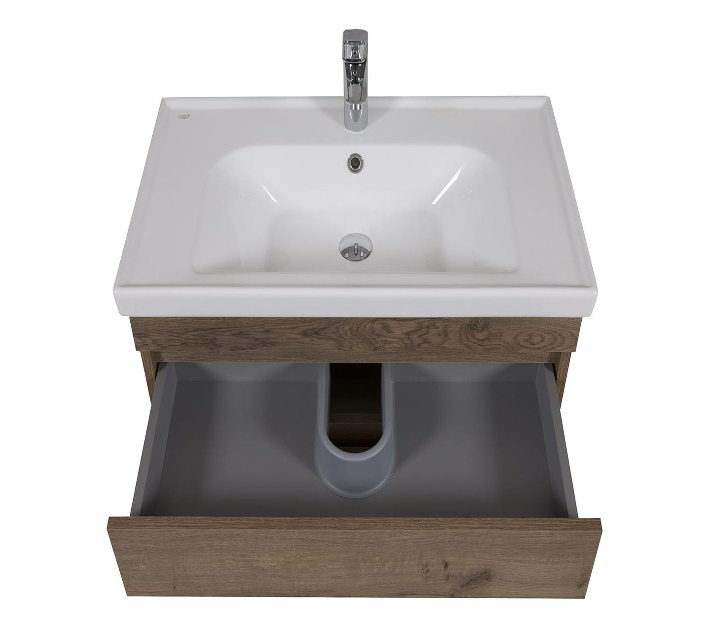 Badkamermeubel Finn 60x59x45cm Donker Eiken met keramische wastafel