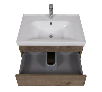 Badkamermeubel Finn 60x59x45cm Donker Eiken met keramische wastafel