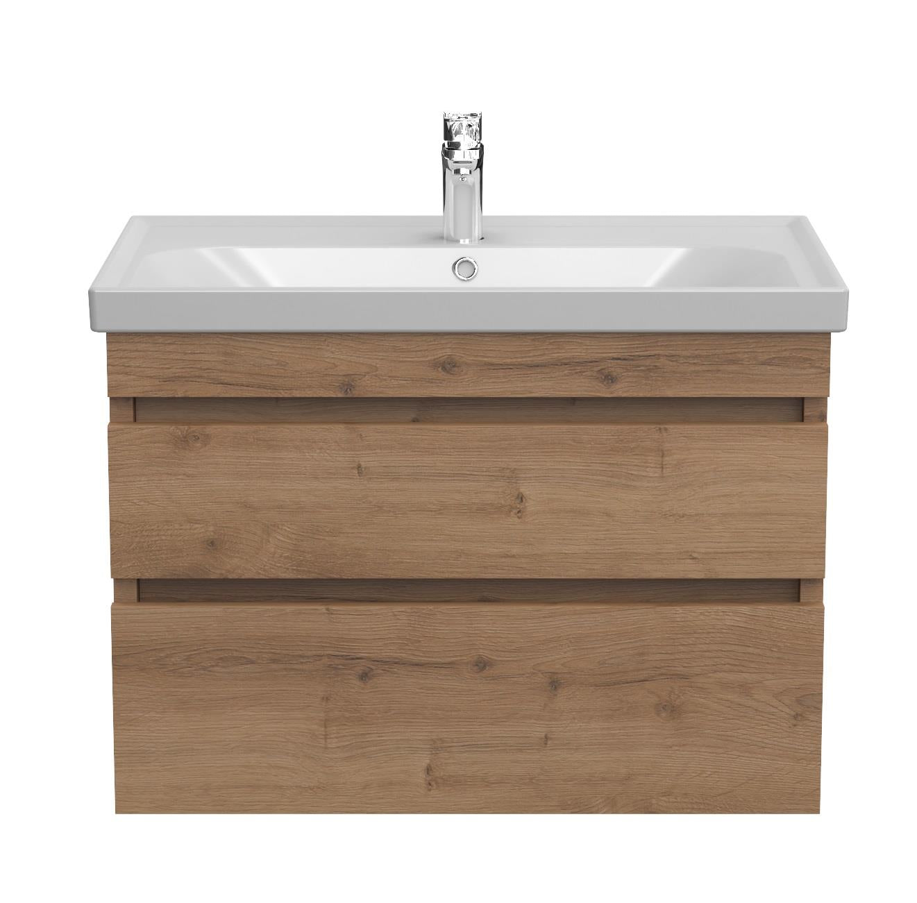 Badkamermeubel Finn 60x59x45cm Licht Eiken met keramische wastafel