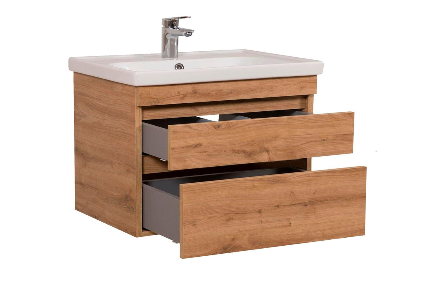 Badkamermeubel Finn 60x59x45cm Licht Eiken met keramische wastafel