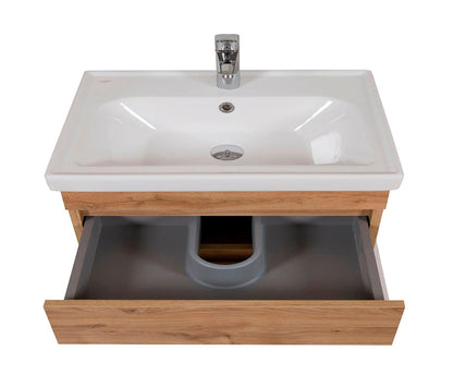 Badkamermeubel Finn 60x59x45cm Licht Eiken met keramische wastafel