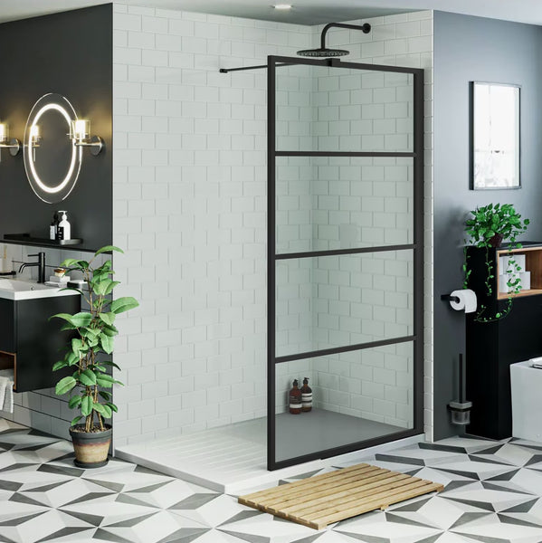 Douchewand Mila 120x200cm Helder Glas Mat Zwart Raster