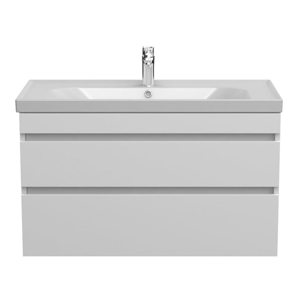 Badkamermeubel Finn 100x59x45cm Wit Glans met keramische wastafel