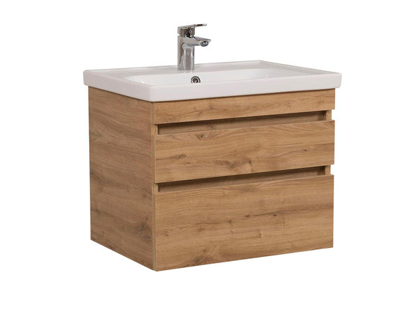 Badkamermeubel Finn 80x59x45cm Licht Eiken met keramische wastafel