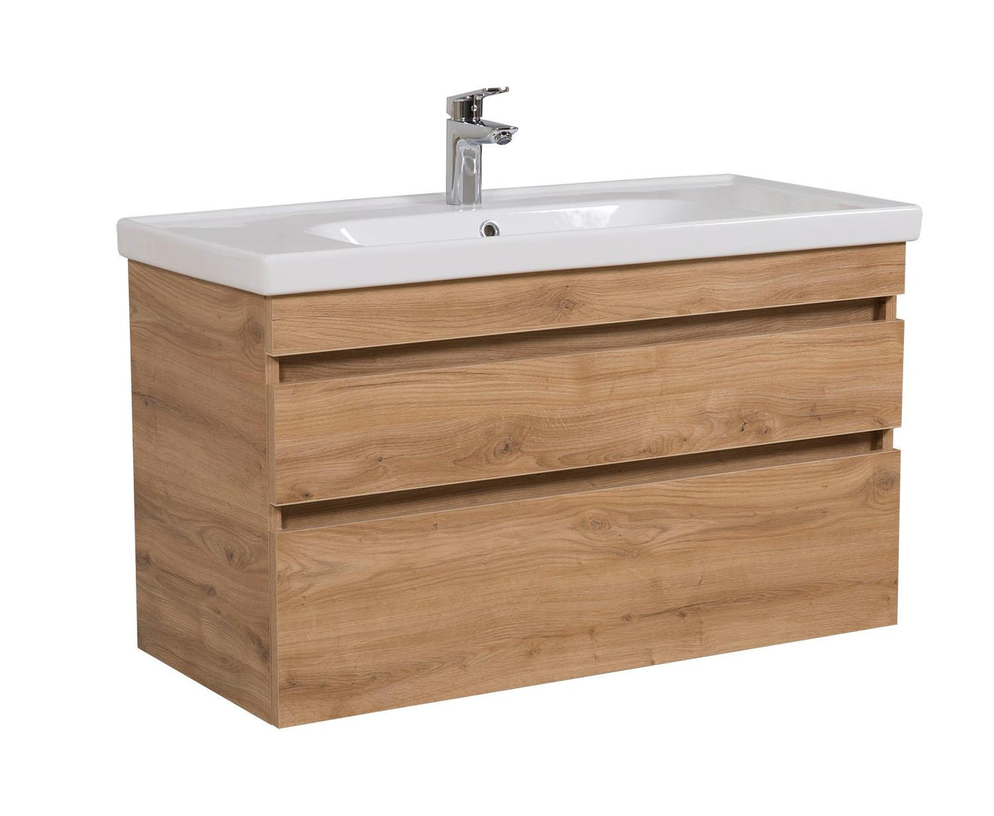 Badkamermeubel Finn 100x59x45cm Licht Eiken met keramische wastafel