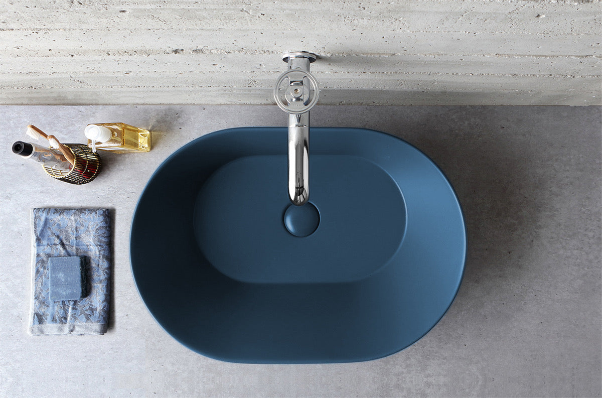 Mees Design Opbouw Waskom Ovaal Mat Blauw