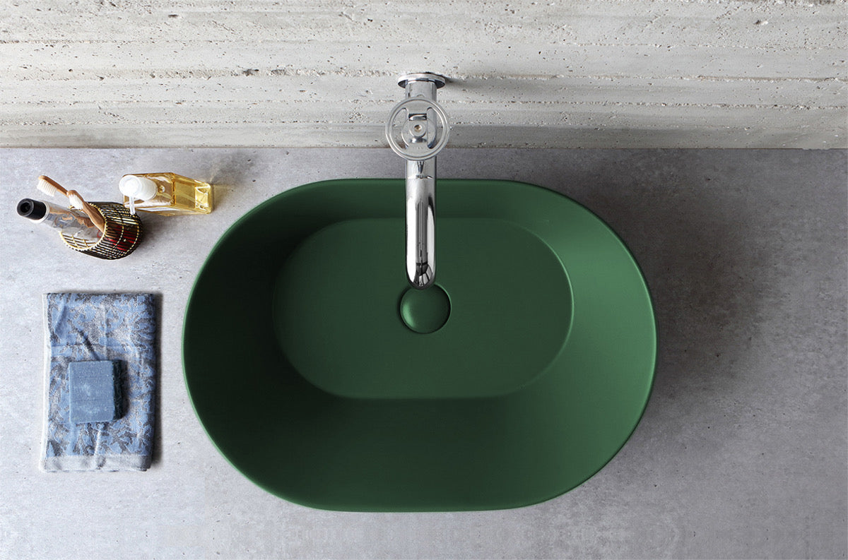 Mees Design Opbouw Waskom Ovaal Mat Groen