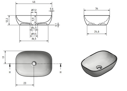Waskom Maud 46x34x12,2 cm - antraciet