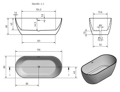 By Goof - Vrijstaand bad Sem wit mat 170x80cm met afvoer en waste