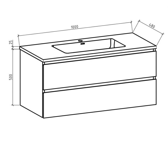 Badkamermeubel Tieme in mat zwart 100x50x48cm met witte wastafel