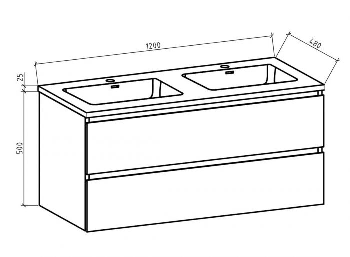 Badkamermeubel Tieme in hoogglans wit 120x50x48cm met zwarte wastafel
