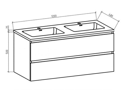 Badkamermeubel Tieme in hoogglans wit 120x50x48cm met zwarte wastafel