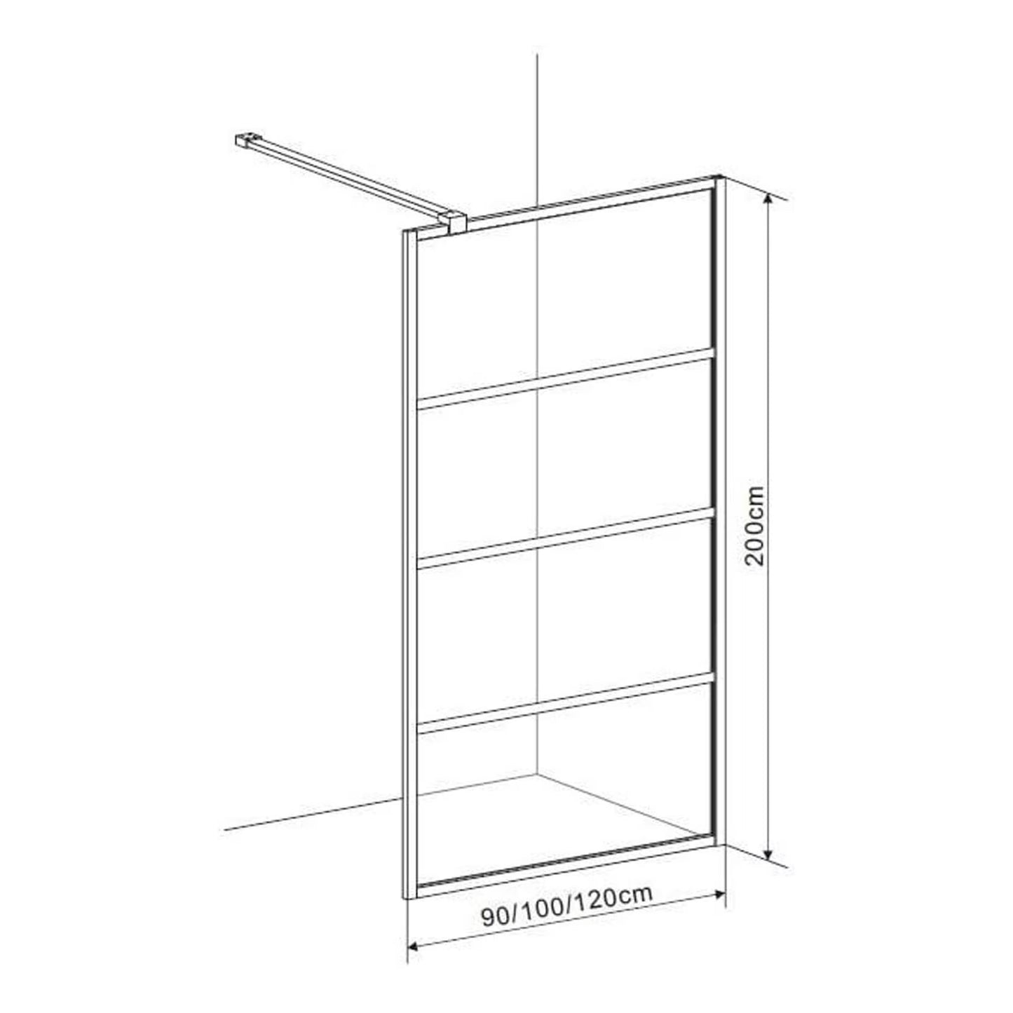 Douchewand Mila 90x200cm Helder Glas Mat Zwart Raster