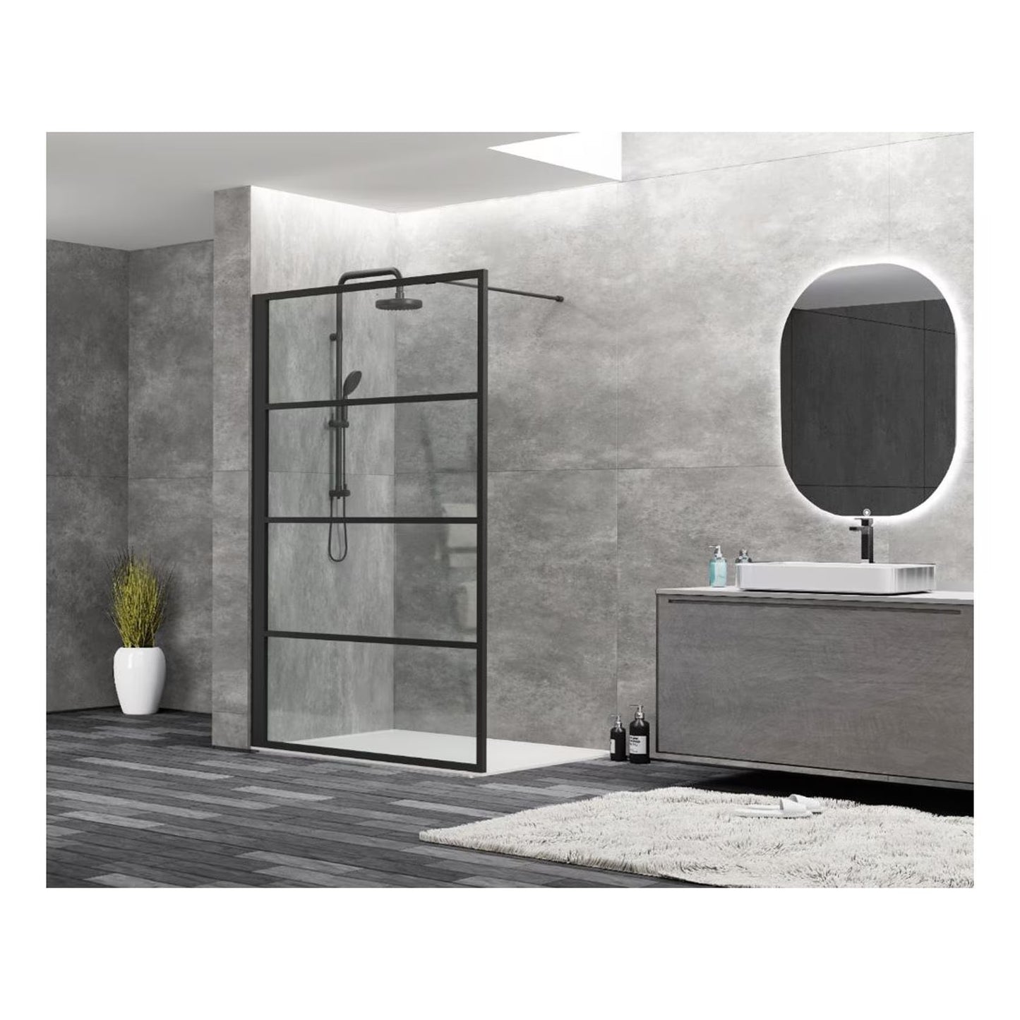 Douchewand Mila 110x200cm Helder Glas Mat Zwart Raster