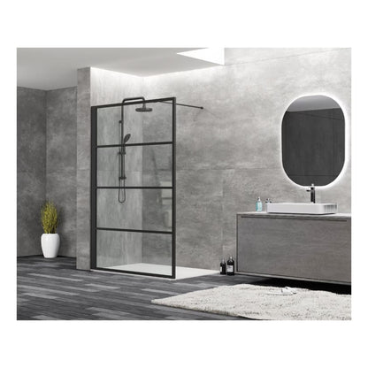 Douchewand Mila 80x200cm Helder Glas Mat Zwart Raster