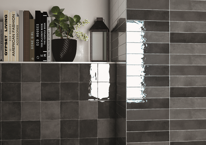 Wandtegel Moos Antracite handvorm 6,5x26 glans