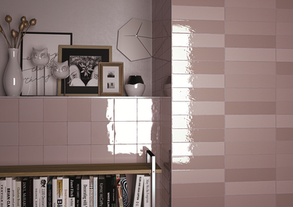 Wandtegel Moos Pink handvorm 6,5x26 glans