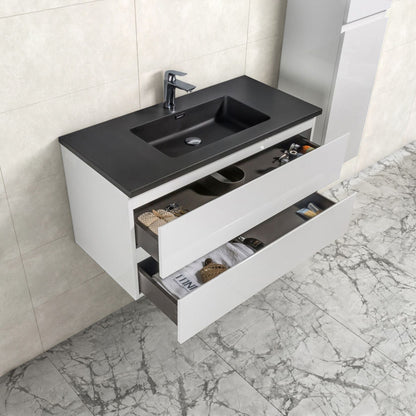 Badkamermeubel Tieme in hoogglans wit 100x50x48cm met zwarte wastafel