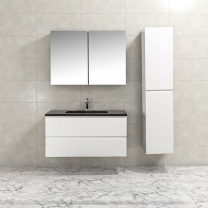 Badkamermeubel Tieme in hoogglans wit 100x50x48cm met zwarte wastafel