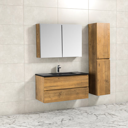 Badkamermeubel Tieme in mat eiken 100x50x48cm met zwarte wastafel