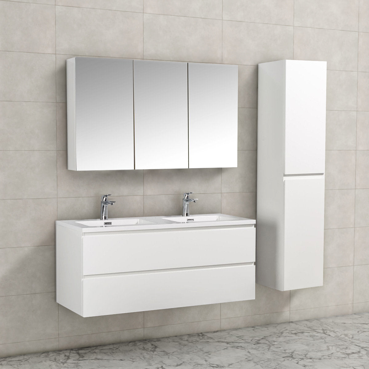 Badkamermeubel Tieme in hoogglans wit 120x50x48cm met witte wastafel