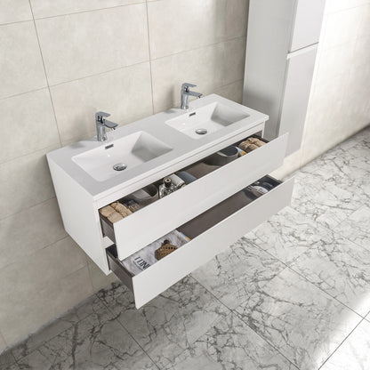 Badkamermeubel Tieme in hoogglans wit 120x50x48cm met witte wastafel