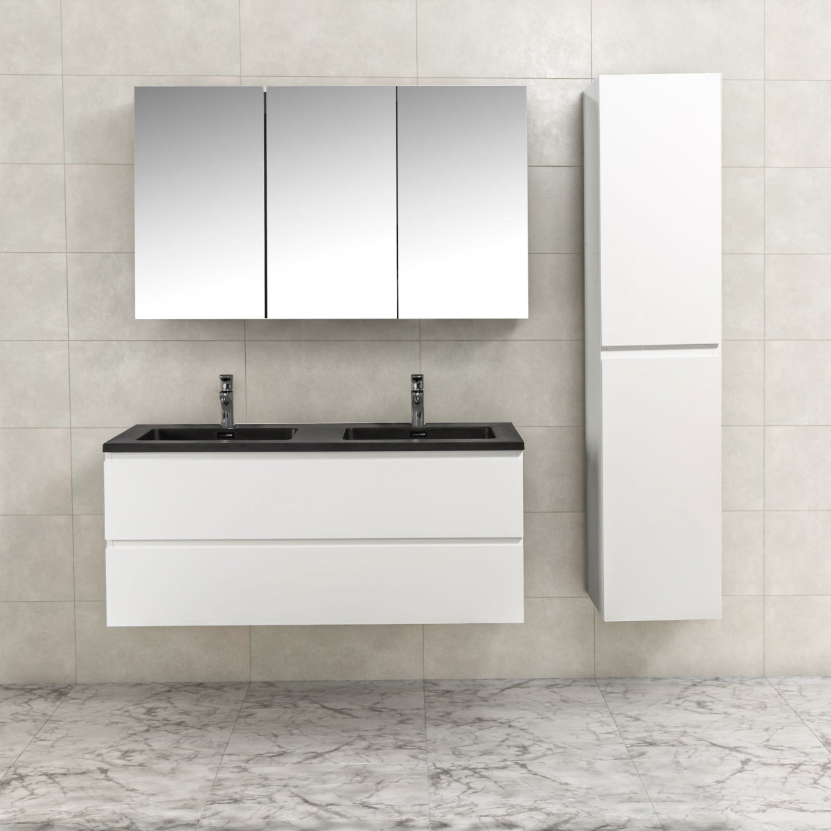 Badkamermeubel Tieme in hoogglans wit 120x50x48cm met zwarte wastafel