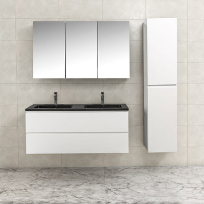 Badkamermeubel Tieme in hoogglans wit 120x50x48cm met zwarte wastafel